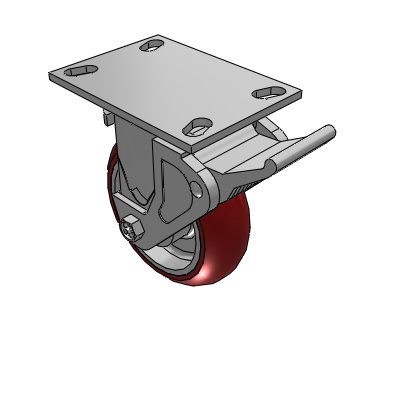 4 Series 2 Inch Wide Casters Top Plate Rigid with 6 x 2 CG Max Maroon Wheel and Tech Lock Brake