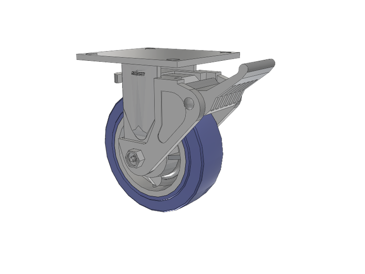 4 Series 2 Inch Wide Casters Top Plate Rigid with 6 x 2 HydroTech (Flat) Wheel and Tech Lock Brake