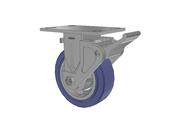 4 Series 2 Inch Wide Casters Top Plate Rigid with 6 x 2 HydroTech (Flat) Wheel and Tech Lock Brake