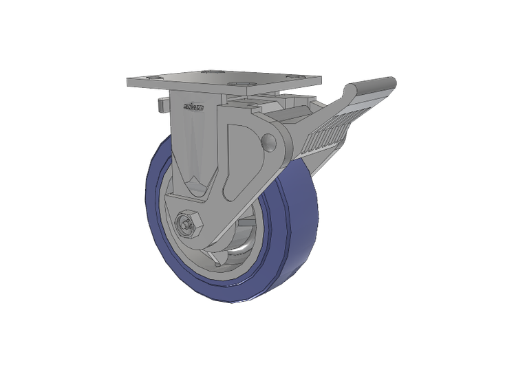 4 Series 2 Inch Wide Casters Top Plate Rigid with 6 x 2 HydroTech (Flat) Wheel and Tech Lock Brake