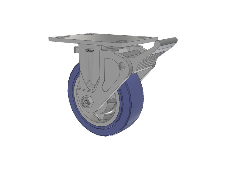 4 Series 2 Inch Wide Casters Top Plate Rigid with 6 x 2 HydroTech (Flat) Wheel and Tech Lock Brake