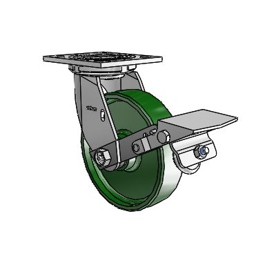 4 roulettes de la série 1 de 1 1/2", à plaque supérieure pivotante en zinc, avec roue en fonte de 6 x 1,5 et frein à blocage de la bande de roulement