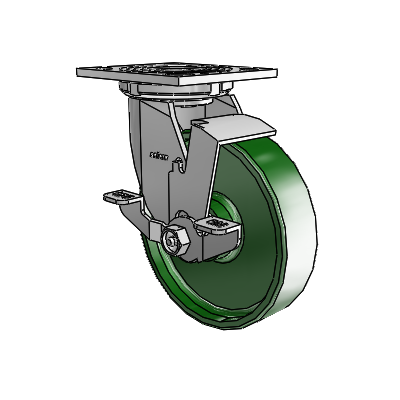 4 Series 1 1/2" Casters Top Plate Swivel Zinc with 6 x 1.5 Cast Iron Wheel and Top Lock Brake