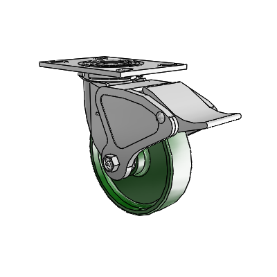 4 Series 1 1/2" Casters Top Plate Swivel Zinc with 6 x 1.5 Cast Iron Wheel and Total Lock Brake