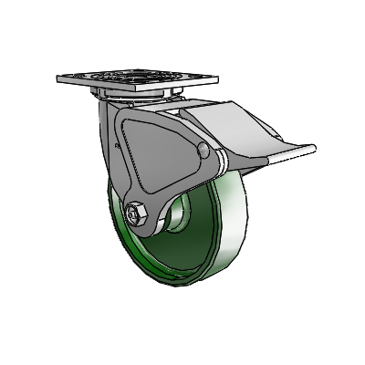 4 Series 1 1/2" Casters Top Plate Swivel Zinc with 6 x 1.5 Cast Iron Wheel and Total Lock Brake