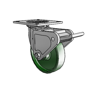 4 roulettes de la série 1 de 1 1/2", à plaque supérieure pivotante en zinc, avec roue en fonte de 6 x 1,5 et frein Tech Lock