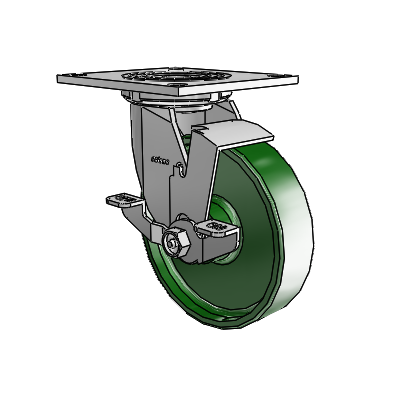 4 roulettes de la série 1 de 1 1/2", à plaque supérieure pivotante en zinc, avec roue en fonte de 6 x 1,5 et frein de blocage supérieur