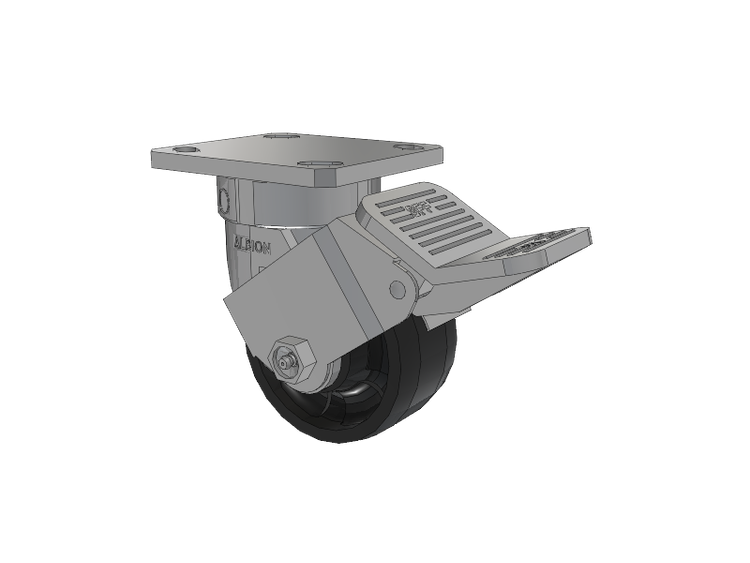120 Series Top Plate Swivel Caster with 4 x 2 Black Nylon NG - Maxim Nylon Wheel and Stainless Steel Face Brake