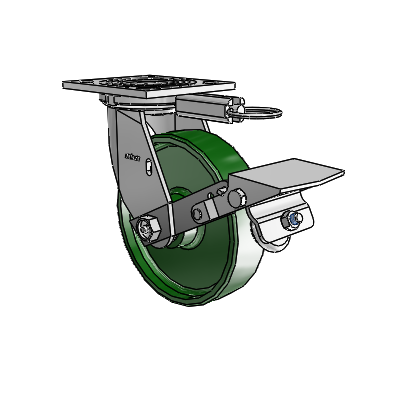 4 Series 1 1/2" Casters Top Plate Swivel Zinc with 6 x 1.5 Cast Iron Wheel and Tread Lock Brake