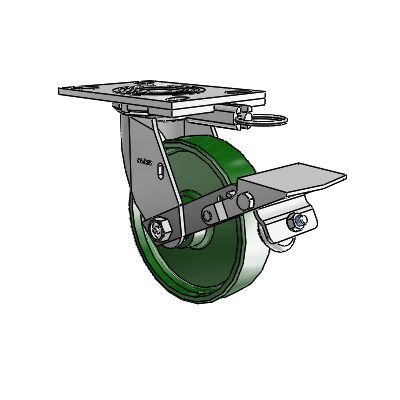 4 roulettes de la série 1 de 1 1/2", à plaque supérieure pivotante en zinc, avec roue en fonte de 6 x 1,5 et frein à blocage de la bande de roulement