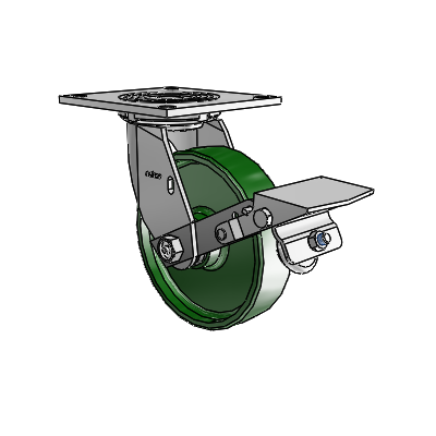 4 roulettes de la série 1 de 1 1/2", à plaque supérieure pivotante en zinc, avec roue en fonte de 6 x 1,5 et frein à blocage de la bande de roulement