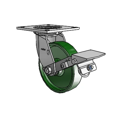 4 Series 1 1/2" Casters Top Plate Swivel Zinc with 6 x 1.5 Cast Iron Wheel and Tread Lock Brake
