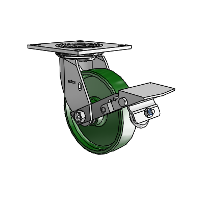 4 Series 1 1/2" Casters Top Plate Swivel Zinc with 6 x 1.5 Cast Iron Wheel and Tread Lock Brake