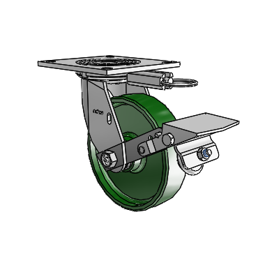 4 Series 1 1/2" Casters Top Plate Swivel Zinc with 6 x 1.5 Cast Iron Wheel and Tread Lock Brake