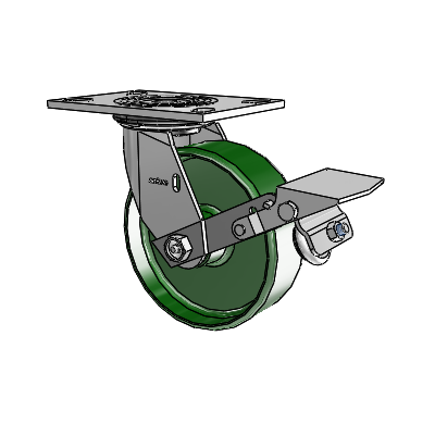 4 Series 2 Inch Wide Top Plate Swivel Caster Caster with 6 x 2 Cast Iron Wheel and Tread Lock Brake