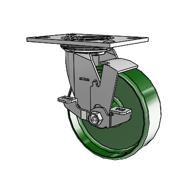 4 Series 2 Inch Wide Top Plate Swivel Caster Caster with 6 x 2 Cast Iron Wheel and Top Lock Brake