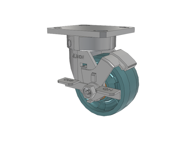 120 Series Top Plate Swivel Caster with 4 x 2 Black Nylon NG - Maxim Nylon - Prevenz Antimicrobial Wheel and Stainless Steel Face Brake