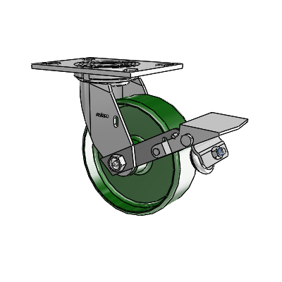 4 Series 2 Inch Wide Top Plate Swivel Caster Caster with 6 x 2 Cast Iron Wheel and Tread Lock Brake