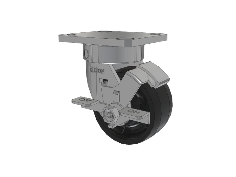 120 Series Top Plate Swivel Caster with 4 x 2 Black Nylon NG - Maxim Nylon Wheel and Stainless Steel Face Brake