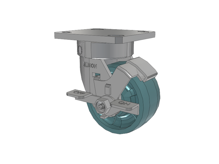 120 Series Top Plate Swivel Caster with 4 x 2 Black Nylon NG - Maxim Nylon - Prevenz Antimicrobial Wheel and Stainless Steel Face Brake
