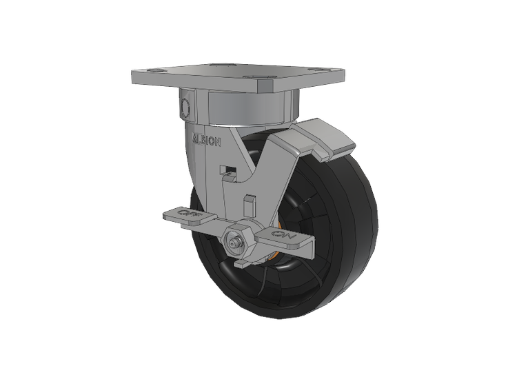 120 Series Top Plate Swivel Caster with 5 x 2 Black Nylon NG - Maxim Nylon Wheel and Stainless Steel Face Brake