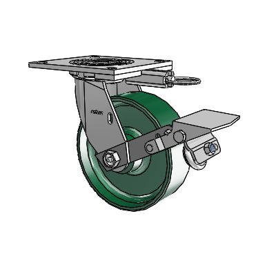 4 Series 2 Inch Wide Top Plate Swivel Caster with 6 x 2 Forged Steel Wheel and Tread Lock Brake