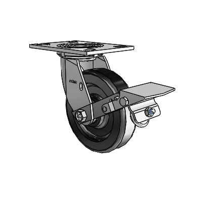 4 Series 1 1/2" Casters Top Plate Swivel Zinc with 6 x 1.5 Phenolic Wheel and Tread Lock Brake