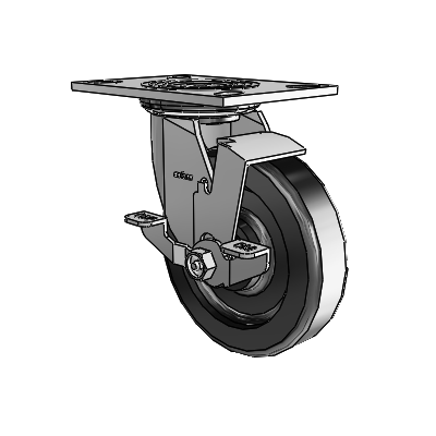 4 roulettes de la série 1 de 1 1/2", à plaque supérieure pivotante en zinc, avec roue en phénolique de 6 x 1,5 et frein de blocage supérieur
