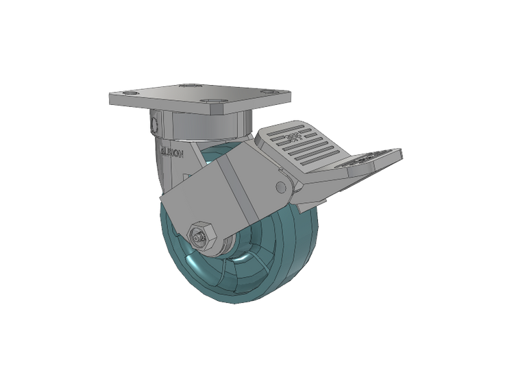 120 Series Top Plate Swivel Caster with 5 x 2 Black Nylon NG - Maxim Nylon - Prevenz Antimicrobial Wheel and Stainless Steel Face Brake