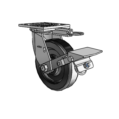 4 roulettes de la série 1 de 1 1/2", à plaque supérieure pivotante en zinc, avec roue en phénolique de 6 x 1,5 et frein à blocage de la bande de roulement