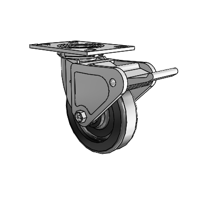 4 roulettes de la série 1 de 1 1/2", à plaque supérieure pivotante en zinc, avec roue en phénolique de 6 x 1,5 et frein Tech Lock
