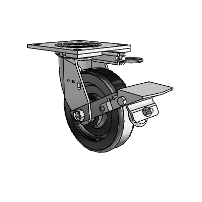 4 Series 1 1/2" Casters Top Plate Swivel Zinc with 6 x 1.5 Phenolic Wheel and Tread Lock Brake