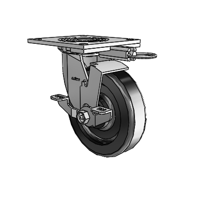 4 roulettes de la série 1 de 1 1/2", à plaque supérieure pivotante en zinc, avec roue en phénolique de 6 x 1,5 et frein de blocage supérieur