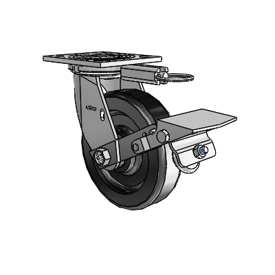 4 roulettes de la série 1 de 1 1/2", à plaque supérieure pivotante en zinc, avec roue en phénolique de 6 x 1,5 et frein à blocage de la bande de roulement