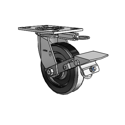 4 Series 1 1/2" Casters Top Plate Swivel Zinc with 6 x 1.5 Phenolic Wheel and Tread Lock Brake