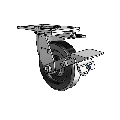 4 Series 1 1/2" Casters Top Plate Swivel Zinc with 6 x 1.5 Phenolic Wheel and Tread Lock Brake