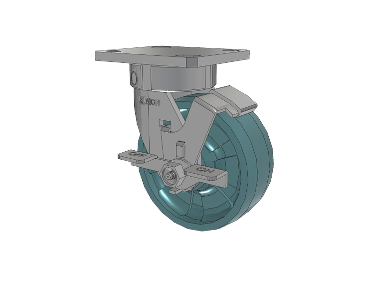 120 Series Top Plate Swivel Caster with 5 x 2 Black Nylon NG - Maxim Nylon - Prevenz Antimicrobial Wheel and Stainless Steel Face Brake