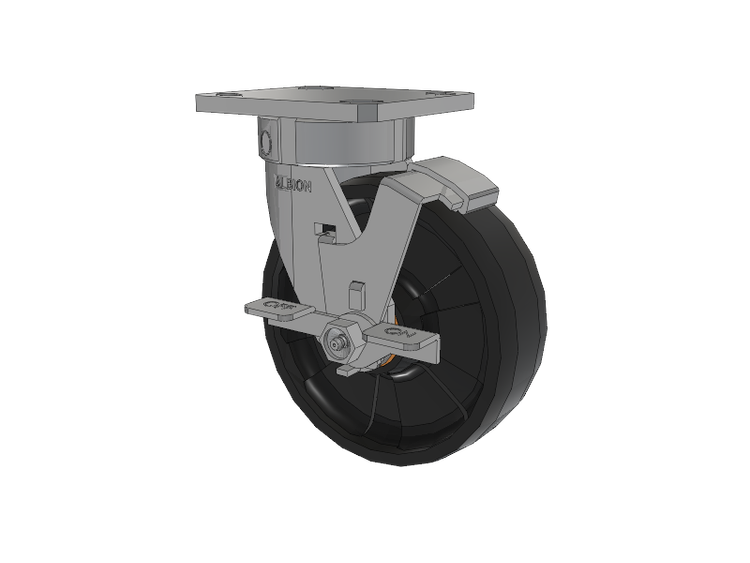 120 Series Top Plate Swivel Caster with 6 x 2 Black Nylon NG - Maxim Nylon Wheel and Stainless Steel Face Brake