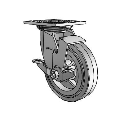 4 roulettes de la série 1 de 1 1/2", à plaque supérieure pivotante en zinc, avec roue en caoutchouc Performa de 6 x 1,5 (plate/grise) et frein de blocage supérieur