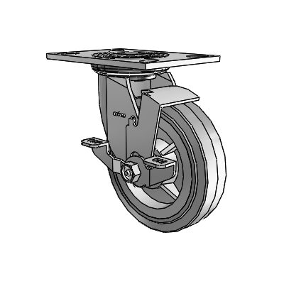 4 roulettes de la série 1 de 1 1/2", à plaque supérieure pivotante en zinc, avec roue en caoutchouc Performa de 6 x 1,5 (plate/grise) et frein de blocage supérieur