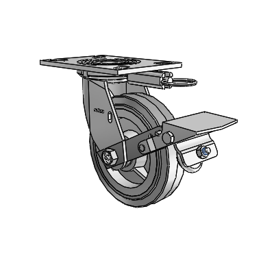 4 Series 1 1/2" Casters Top Plate Swivel Zinc with 6 x 1.5 Performa Rubber (Flat/Grey) Wheel and Tread Lock Brake