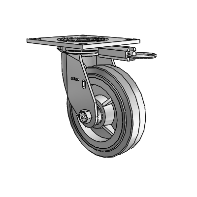 4 roulettes de la série 1 de 1 1/2", à plaque supérieure pivotante en zinc, avec roue en caoutchouc Performa de 6 x 1,5 (plate/grise)