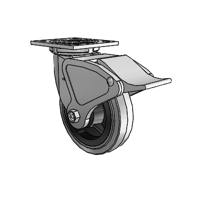 4 Series 1 1/2" Casters Top Plate Swivel Zinc with 6 x 1.5 Performa Rubber (Flat/Conductive) Wheel and Total Lock Brake