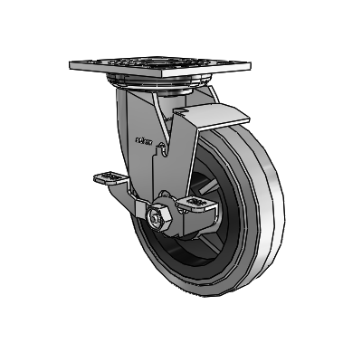 4 Series 1 1/2" Casters Top Plate Swivel Zinc with 6 x 1.5 Performa Rubber (Flat/Conductive) Wheel and Top Lock Brake