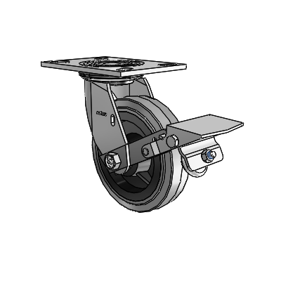 4 Series 1 1/2" Casters Top Plate Swivel Zinc with 6 x 1.5 Performa Rubber (Flat/Conductive) Wheel and Tread Lock Brake