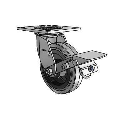 4 Series 1 1/2" Casters Top Plate Swivel Zinc with 6 x 1.5 Performa Rubber (Flat/Conductive) Wheel and Tread Lock Brake