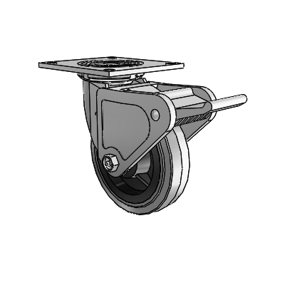 4 Series 1 1/2" Casters Top Plate Swivel Zinc with 6 x 1.5 Performa Rubber (Flat/Conductive) Wheel and Tech Lock Brake