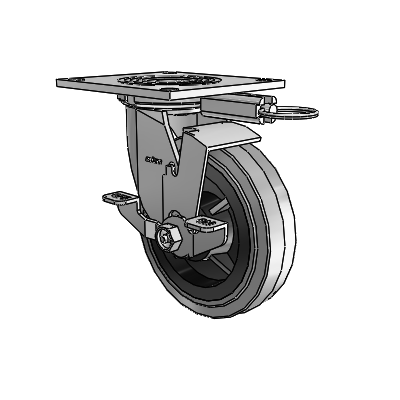 4 Series 1 1/2" Casters Top Plate Swivel Zinc with 6 x 1.5 Performa Rubber (Flat/Conductive) Wheel and Top Lock Brake