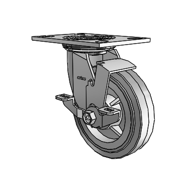 4 Series 1 1/2" Casters Top Plate Swivel Zinc with 6 x 1.5 Performa Rubber (Flat/Grey) Wheel and Top Lock Brake
