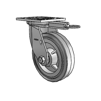 4 roulettes de la série 1 de 1 1/2", à plaque supérieure pivotante en zinc, avec roue en caoutchouc Performa de 6 x 1,5 (plate/grise)